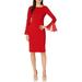 CALVIN KLEIN Womens Red Ruffled Bell Sleeve Jewel Neck Above The Knee Sheath Cocktail Dress Size 8