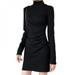 ZEROFEEL Elegant Ladies Classic Contrast Dress Women's Fashion Turtleneck Solid Slim Long Sleeved Dress Bodycon Party Vestido De Mujer