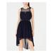 CITY STUDIO Womens Navy Embellished Lace Floral Sleeveless Illusion Neckline Below The Knee Hi-Lo Party Dress Size 5