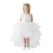 Baby Girls Ivory Lace Bodice Beaded Sash Hi-Low Flower Girl Dress