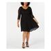 SOPRANO Womens Black 3/4 Sleeve Jewel Neck Knee Length Fit + Flare Cocktail Dress Size 1X