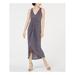 VINCE CAMUTO Womens Gray Ruched Glitter Sleeveless V Neck Tea-Length Dress Size: 14