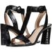 LOUISE ET CIE Nalah Black Croc Leather Flattered Block Heel T-strap Open Toe Sandals