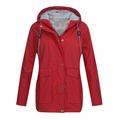 Meterk Fashion Women Hooded Jacket Waterproof Solid Long Sleeve Zip Rain Outerwear