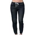 Womenâ€™s Mid Waisted Poket Lace Up Lantern Jeans Pants Denim Casual Trousers