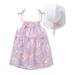 Toddler Infant Baby Girl Summer Outfits Sleeveless Floral Sling Dress Straw Hat 2PCs Set