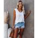 Women's Solid Color Sleeveless Tees Tops Pocket T Shirts Lie Fallow T Shirt White Tops Casual T-Shirt