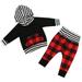 Binpure Baby Boys Girls Hooded Striped Tops + Plaid Red Pants 2PCS Outfits