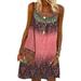 Niuer Boho Beach Dress For Women Strappy Tunic Swing Mini Dress Ladies Boho Sleeveless Loose Sundress Summer Beach Baggy Kaftan Dress