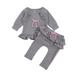 Puloru Baby Girl Round Neck Long Sleeve Top, Ruffle Lace-up Solid Pants