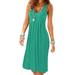 Sexy Dance Womens Square Neckline Sleeveless Mini Dress Solid Color Summer Pleated Dress Tunic Long Top Light Green XXL