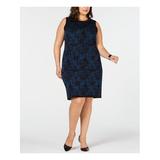 ANNE KLEIN Womens Blue Printed Sweater Sleeveless Crew Neck Knee Length Wear To Work Dress Plus Size: 2X