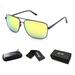 JUST GO Square Shaped Metal Aviator Style Sunglasses Polarized Lenses, 100% UV Protection for Man,Black, Yellow Revo