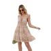 Womens Boho Floral Print Ruffle Hem Mini Dress V-Neck Sleeveless Elastic Waist Holiday Dresses