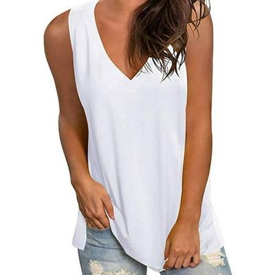 Women V Neck Solid Casual Cami Tank Tops Summer Feather Printed Sleeveless Loose Blouses Shirts 