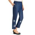 Embroidered Stylish Indigo Blue Border Denim Capri Pants