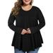 Women's Plus Size Long Sleeve Pleated Shirts Flowy Scoop Neck Blouses Tops for Women