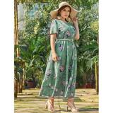 Women's Plus Size Allover Floral A-line Dress Without Belted