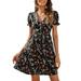 Colisha Casual Swing Dress Women Floral Print Bohemian Mini Beach Dress Ladies Short Sleeve V Neck Vacation Holiday Sundress