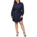 Avamo Women Plus Size Tie Waist Shirt Dress Casual Boho A Line Midi Dress Loose Long Sleeve Lapel Tunic Shirts