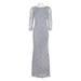 Adrianna Papell Boat Neck Long Sleeve Zipper Back Beaded Mesh Dress-SILVER GREY