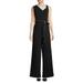 CALVIN KLEIN Womens Black Belted Color Block Sleeveless Square Neck Tank Wide Leg Evening Jumpsuit Size 14