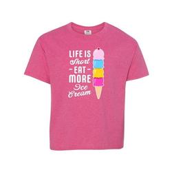 Inktastic Life is Short Eat More Ice Cream Tween Short Sleeve T-Shirt Unisex Retro Heather Pink M