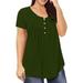 MAWCLOS Women Casual Loosed Short Sleeve Ruffle Blouse Shirts Plus Size Henley V Neck Button Up Plain Tunic Tops