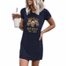 Lovefir T-Shirt Dress For Women Summer Casual Home Fashion Chic Gypsy Girl Letter Print Round Neck Short Sleeve Slim Fit Vestido(Navy Blue-3-L)