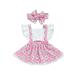 Calsunbaby Girls Clothes Set Color Block Print Ruffle Fly Sleeve Lace Trim Dress Lovely Headband Suit