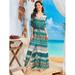 Selfieee Women's Boho Casual Dress Drawstring Split Maxi Beach Party Dress 40391 Green XXX-Large