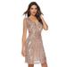 Women's sequined V-neck sleeveless mid-length dress Sequined mini dress BY OLRIK LQ5128