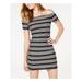 ULTRA FLIRT Womens Black Striped Short Sleeve Jewel Neck Mini Body Con Dress Size L