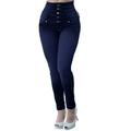 Plus Size Women Thicken Denim Jeans Blue Washed Skinny Pencil Pants High Waist Stretchy Slim Fit Buttons Elastic Casual Trouser