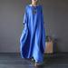 Woman Long Sleeve Dress, Summer Full Length Soft Round Neck Retro Printed Skirt Half Sleeve Cotton Linen Loose Casual Dress, Blue L-5XL