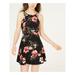 PLANET GOLD Womens Black Floral Spaghetti Strap Jewel Neck Short Fit + Flare Dress Size XXL