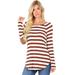 Women's Plus Size Striped Long Sleeve Boat Neck Top Elbow Patch