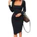 Women Long Sleeve Bodycon Dress Evening Party Cocktail Club Casual Midi Dress