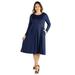 24seven Comfort Apparel Long Sleeve Fit and Flare Plus Size Midi Dress