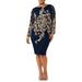 XSCAPE Womens Navy Lace Embroidered Floral Long Sleeve Above The Knee Sheath Cocktail Dress Size 8
