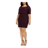 CONNECTED APPAREL Womens Purple Textured Short Sleeve Jewel Neck Above The Knee Sheath Wear To Work Dress Size 16W