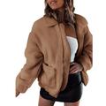 Selfieee Women's Coat Casual Lapel Fleece Fuzzy Faux Shearling Zipper Coats Warm Winter Oversized Outwear Jackets 20735 Brown X-Large