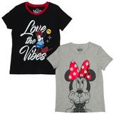 Disney Minnie Mouse Love the Vibes and Big Bow Graphic T-Shirts, 2-Pack Set (Little Girls & Big Girls)