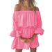Womens Holiday Off Shoulder Bardot Mini Dress Summer Beach Frill Ruffle Sundress