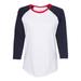 Women's Baseball Fine Jersey Three-Quarter Sleeve Tee , White / Navy / Red , XL