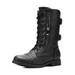 Dream Pairs Women's Mid Calf Boots Zipper Leather Combat Boots Flat Buckle Shoes Terran Black Size 11