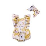 Newborn Baby Girl Floral Butterfly sleeve Romper+Headband Infant Outfits Clothes