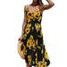 Womens Dresses Summer Casual Spaghetti Strap Floral Button Down Swing Midi Dress Boho Sundress with Pockets