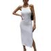 Women Knitted Maxi Dress Bodycon Halter Sleeveless Tank Beach Long Dresses Cutout Party Club Midi Dress