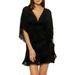 UKAP Women's Stylish Chiffon Tassel Beachwear Crochet Bikini Cover up Beach Tunic blouse Swimsuit Black XL(US 16-18)